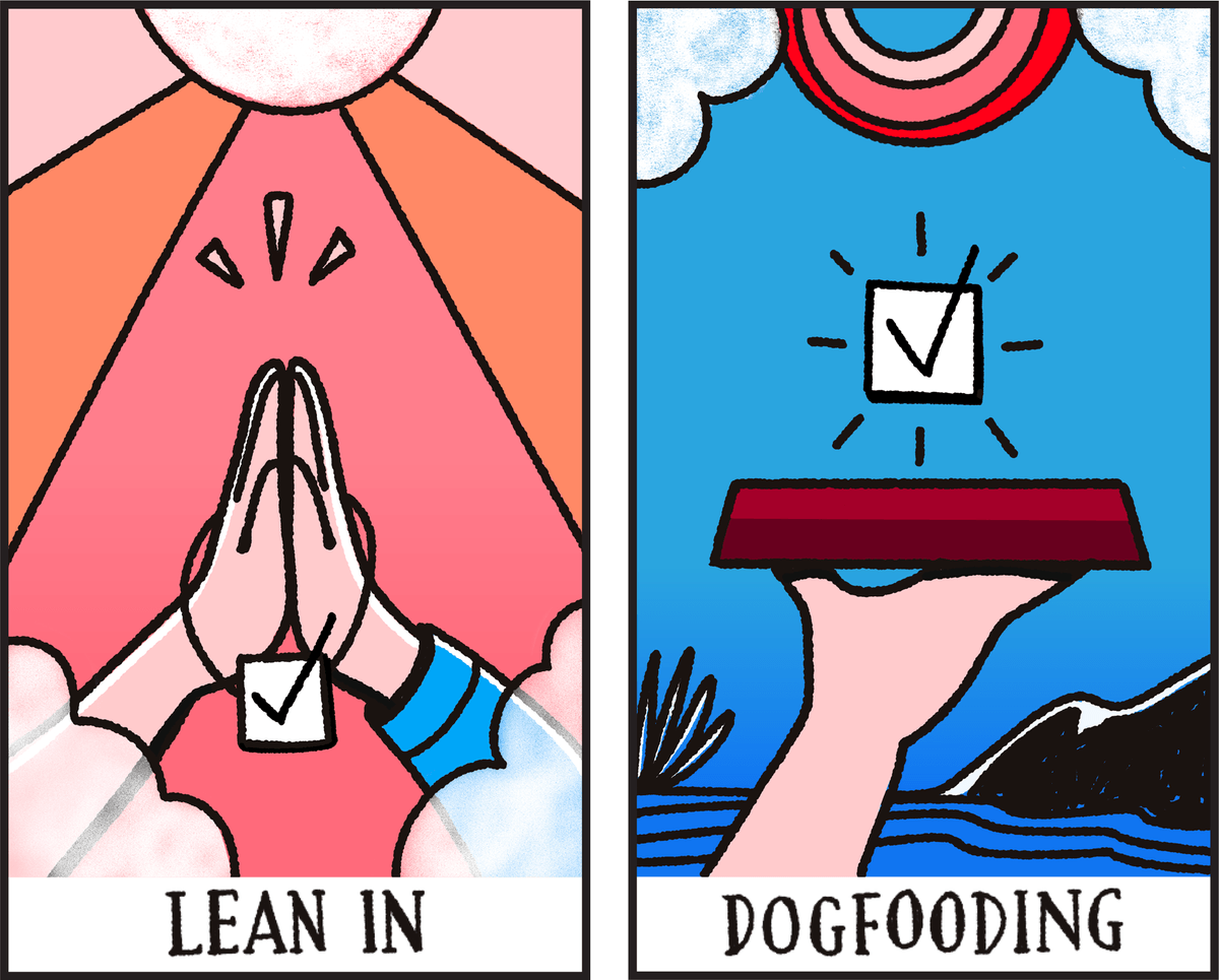 Business jargons as tarot cards: lean in, dogfooding