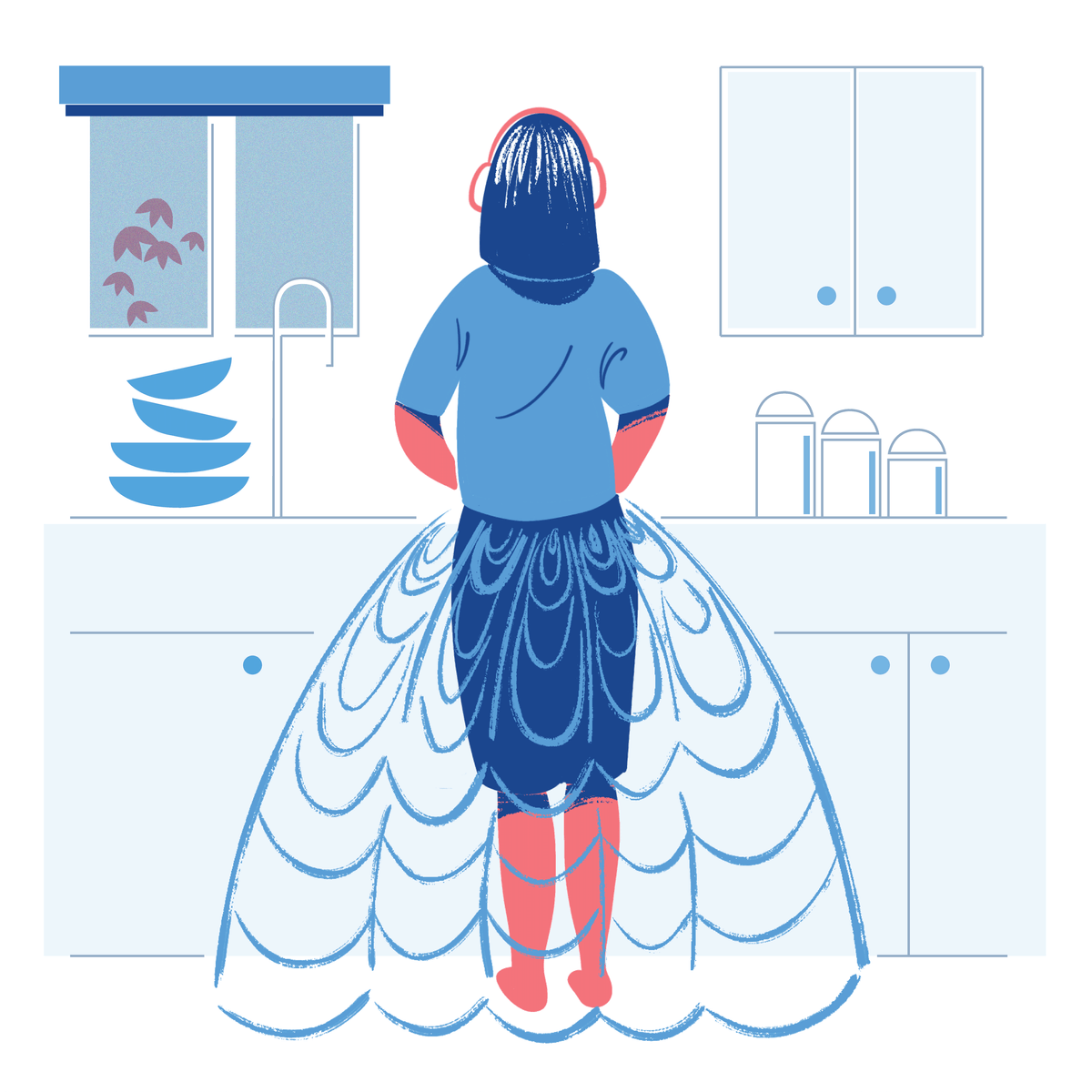 Reading and washing dishes