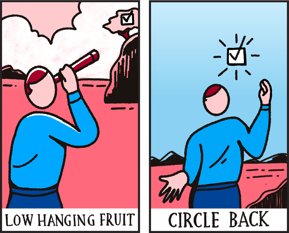 Business jargons as tarot cards: low hanging fruit, circle back